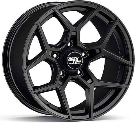 RockTrix RT105 17 inch Wheel Compatible with Jeep Wrangler YJ TJ 5x4.5 5x114.3 Bolt Pattern 17x9 (-12mm Offset, 4.5in Backspace) 71.5mm Bore, Black Wheel, Also fits Cherokee XJ Grand Cherokee ZJ
