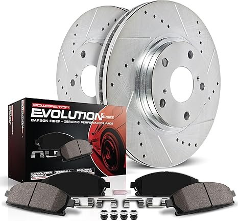 Power Stop K1444 Front Z23 Carbon Fiber Brake Pads with Drilled & Slotted Brake Rotors Kit For Chevrolet Corvette 2006-2013 [Model Specific]