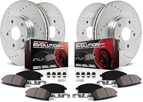 Power Stop K7348 Front and Rear Z23 Carbon Fiber Brake Pads with Drilled and Slotted Brake Rotors Kit For 2016 2017 Honda Accord [Application Specific]