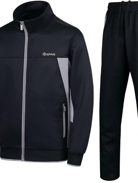 Men\'s Casual Athletic Tracksuit Long Sleeve Sweatsuit Set Full Zip Running Jacket and Pants 2 Piece Outfits