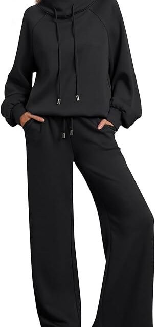 AUTOMET Lounge Sets for Women Sweatsuits 2 Piece Outfits 2025 Fall Drawstring Sweatshirt Wide Leg Sweatpants Tracksuit